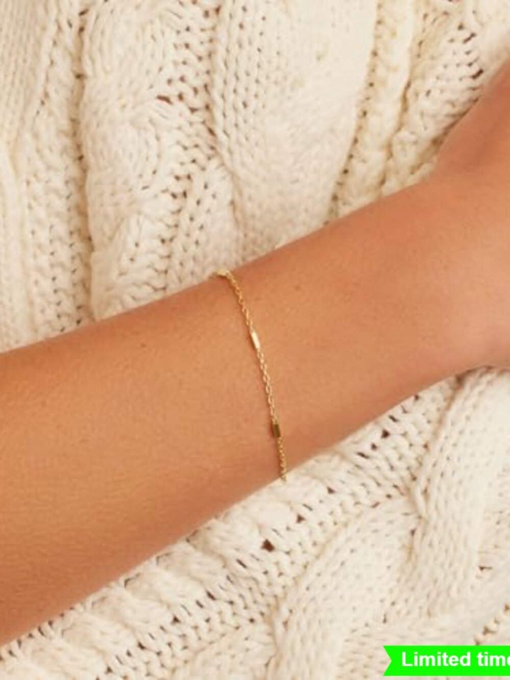 18K Gold Plated Dainty Chain Bracelet with Bar Accents Hinge Closure - Picture 2 of 6